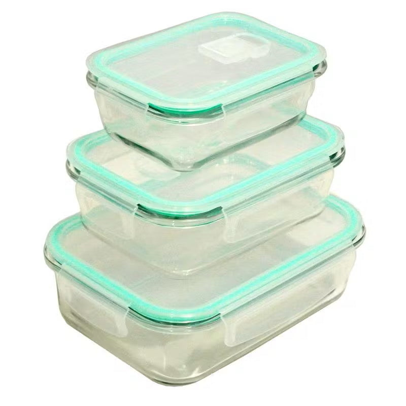 Kit 3 Potes Herméticos de Vidro Retangular com 4 Travas 410ml, 700ml e 1,04L