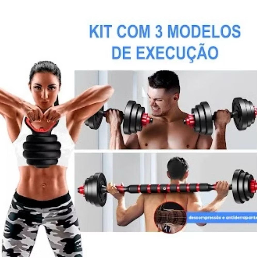 Conjunto de halteres 6 em 1 para homens, ajustável, 15 kg, conjunto de barras de ginástica em PVC com kettlebell