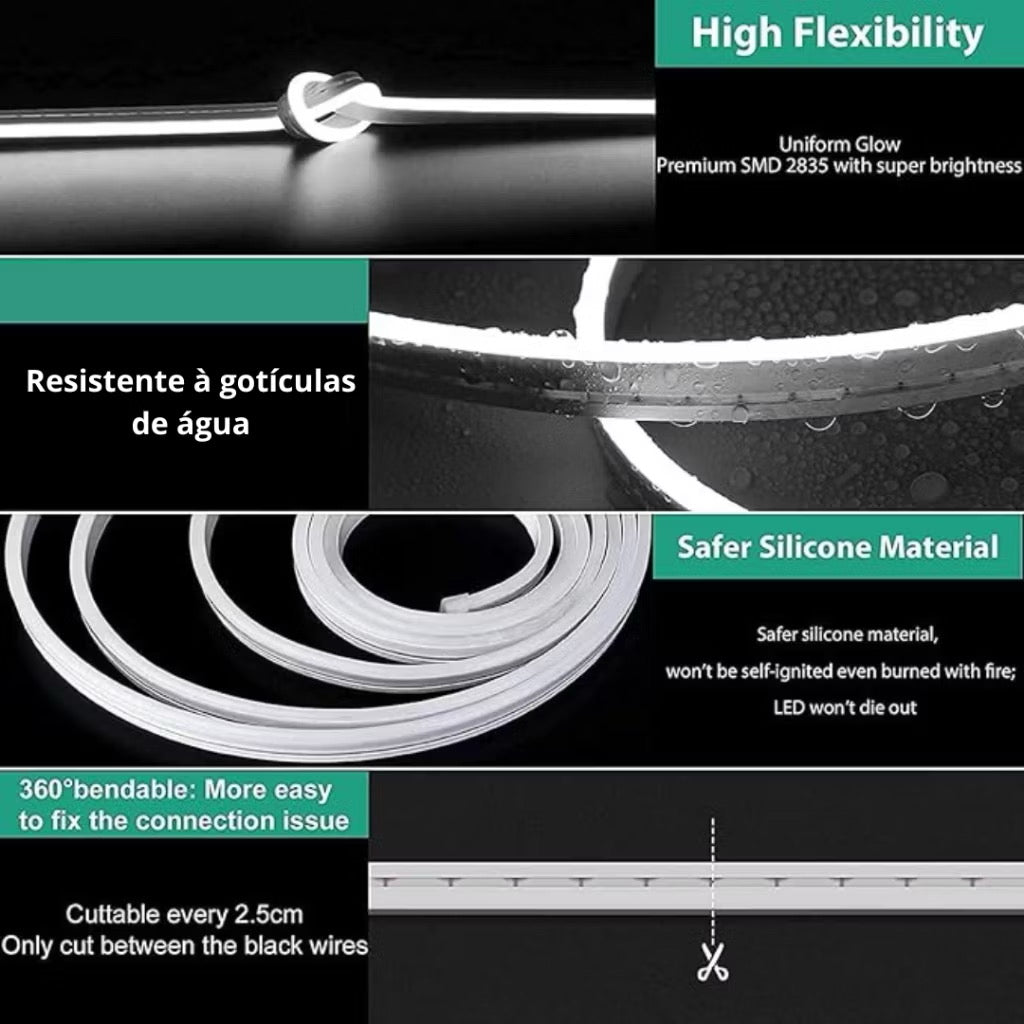 Fita De Led Neon Unicolor 12 V 5 Metros Bivolt Sem Cola Super Flexivel Resistente  Com Ou Sem Fonte