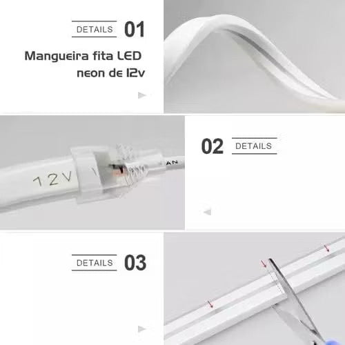 Fita De Led Neon Unicolor 12 V 5 Metros Bivolt Sem Cola Super Flexivel Resistente Com Ou Sem Fonte