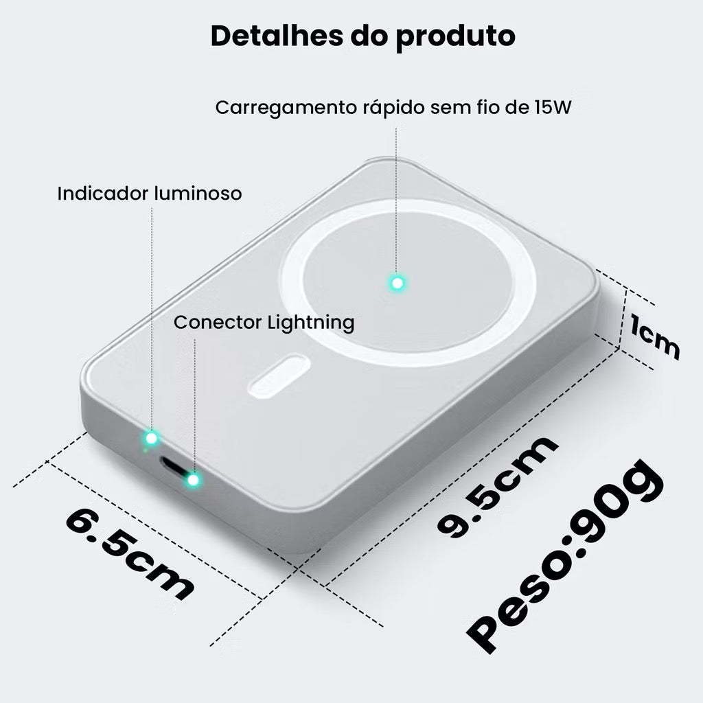 Carregador portátil indução iPhone/Android MagSafe bateria sem fio carregando 3.000mAh/5.000mAH/10.000mAh