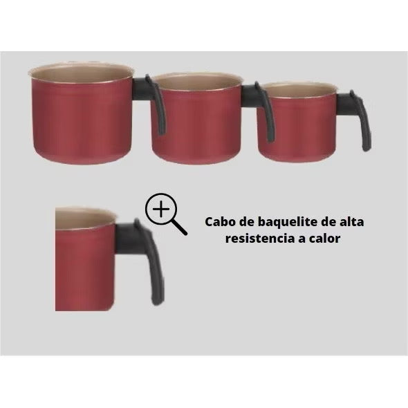Jogo 3 pecas de Leteira Antiaderente Cereja12 14 16