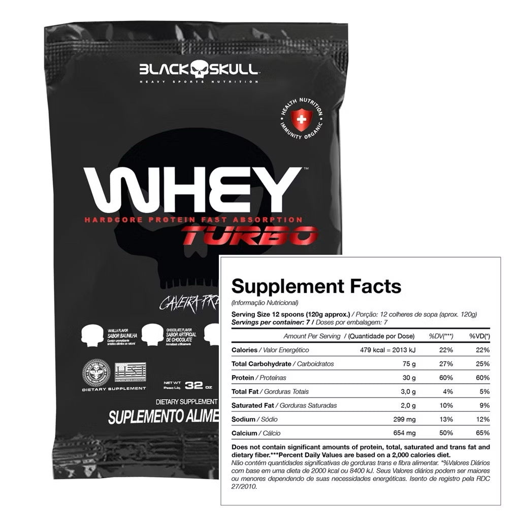 Kit Suplemento Combo Whey Turbo 907g + Creatina 150g + Pre Treino B.O.P.E 150g Bope + Coqueteleira - Black Skull