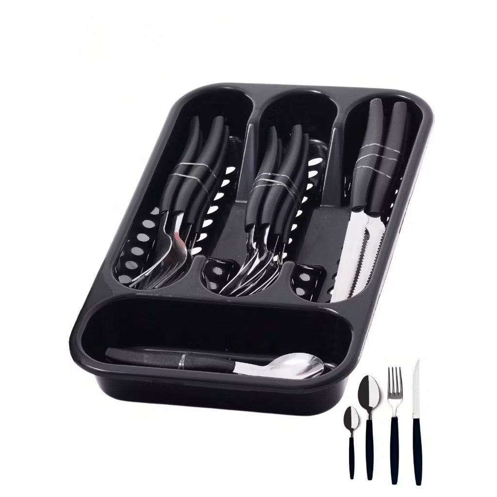Jogo De Talheres 25 Peças Inox Conjunto Faqueiro Com Porta Garfos Colheres E Facas