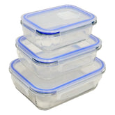 Kit 3 Potes Herméticos de Vidro Retangular com 4 Travas 410ml, 700ml e 1,04L
