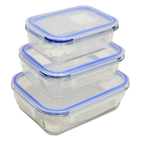 Kit 3 Potes Herméticos de Vidro Retangular com 4 Travas 410ml, 700ml e 1,04L