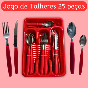 Jogo De Talheres 25 Peças Inox Conjunto Faqueiro Com Porta Garfos Colheres E Facas