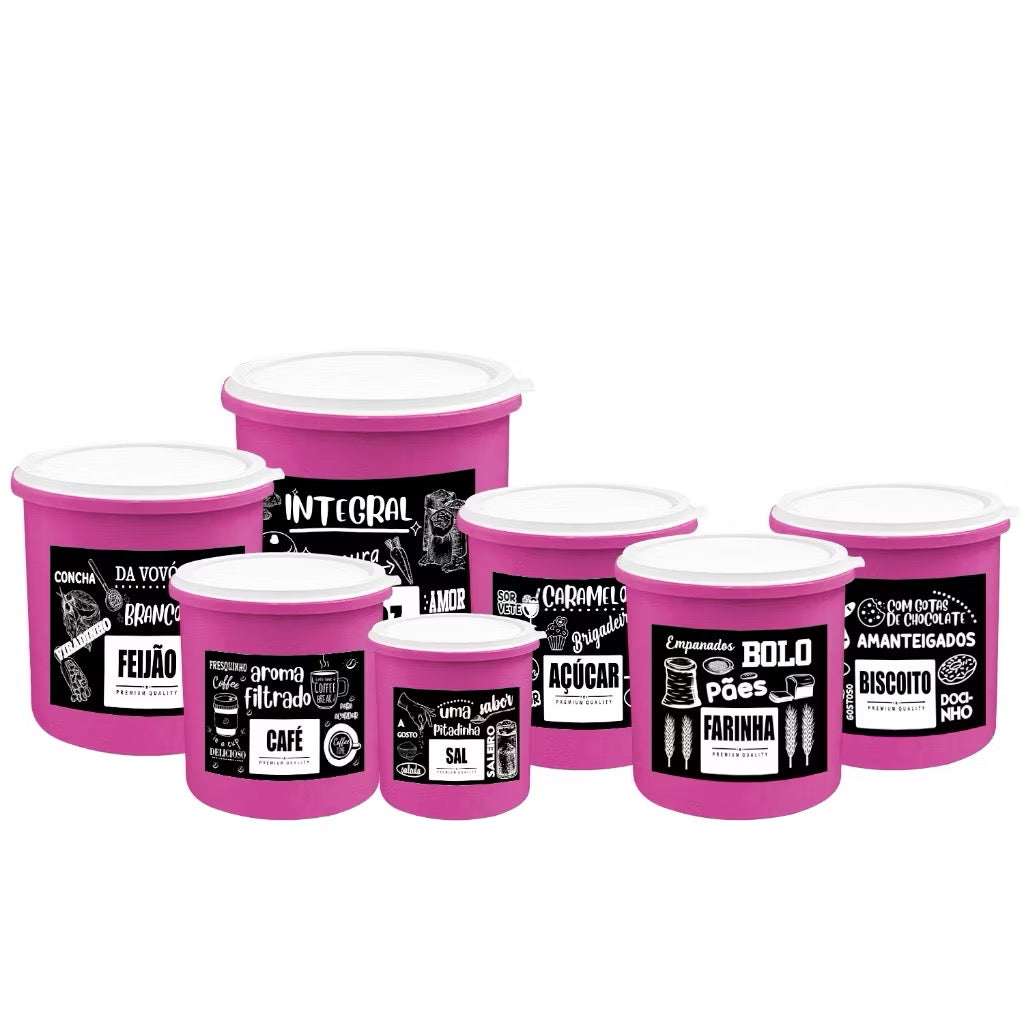 Kit 7 Potes de Mantimentos Herméticos para Cozinha - Linha Frases