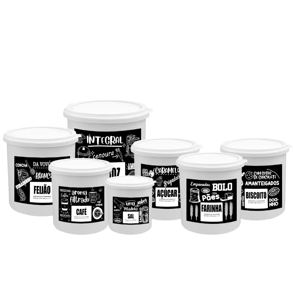 Kit 7 Potes de Mantimentos Herméticos para Cozinha - Linha Frases