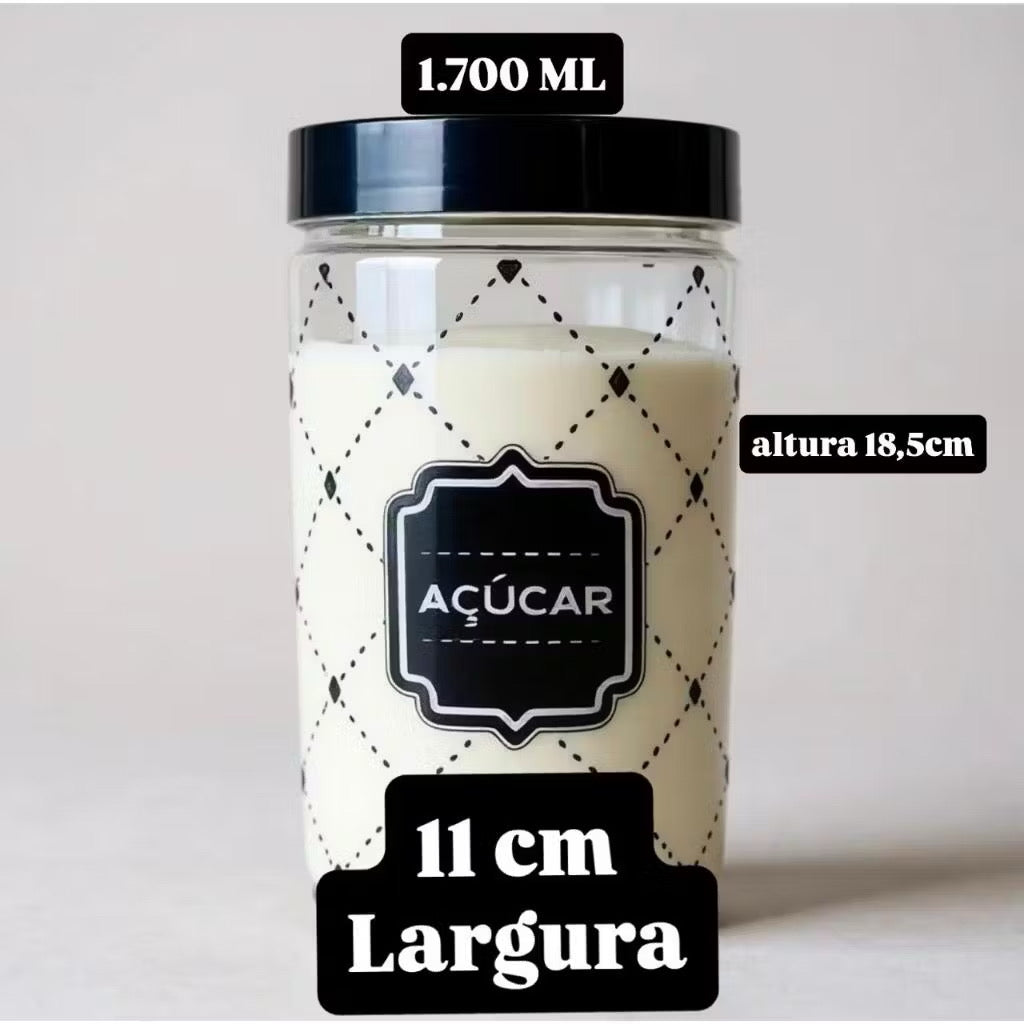 KIT 7 (SETE) POTES DE MANTIMENTOS (LANÇAMENTO) 1.700ML- ARROZ, FEIJAO, FARINHA, BISCOITO, CAFE, AÇUCAR, SAL,