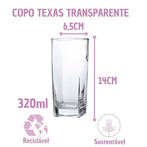 Copo de Vidro 320ml Transparente Texas Agua Suco 10Un
