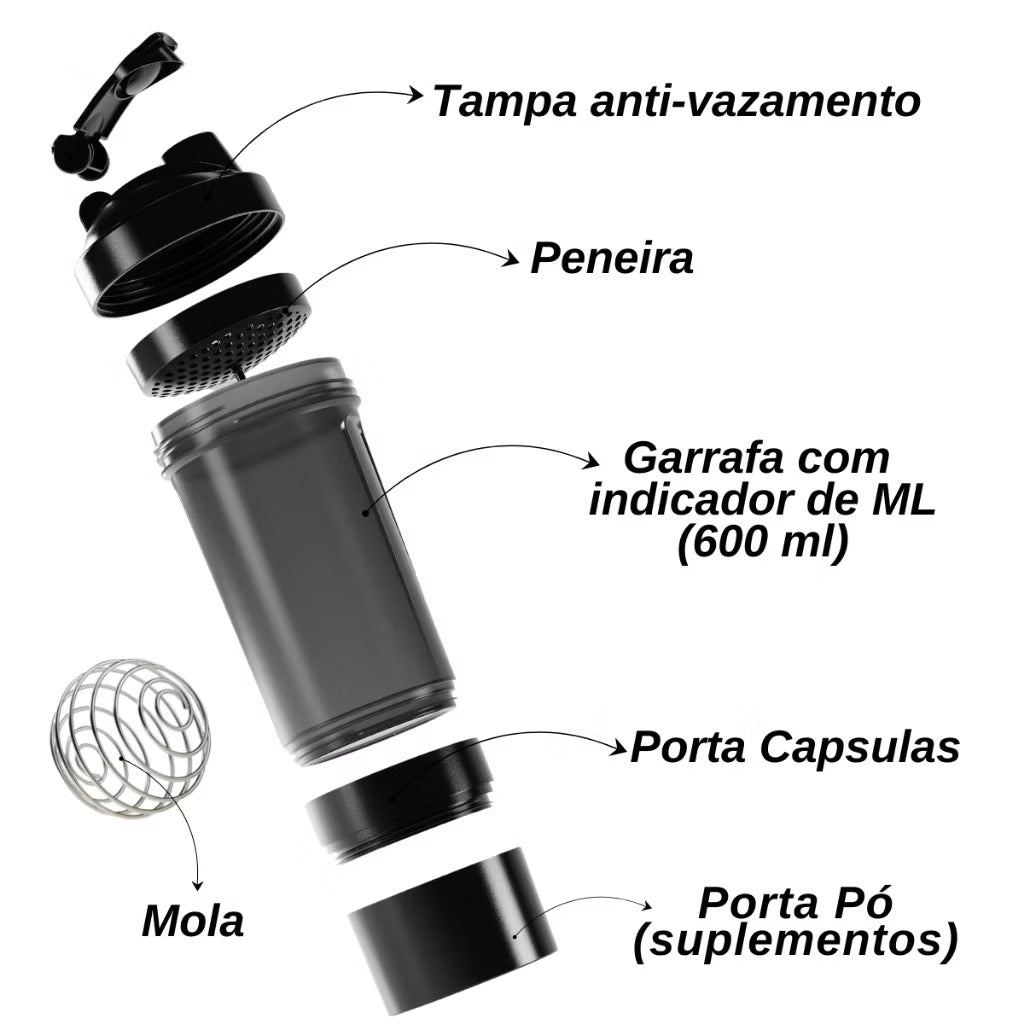 Coqueteleira Shaker Academia Compartimento Suplementos Fit Whey Shakeira