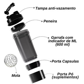 Coqueteleira Shaker Academia Compartimento Suplementos Fit Whey Shakeira