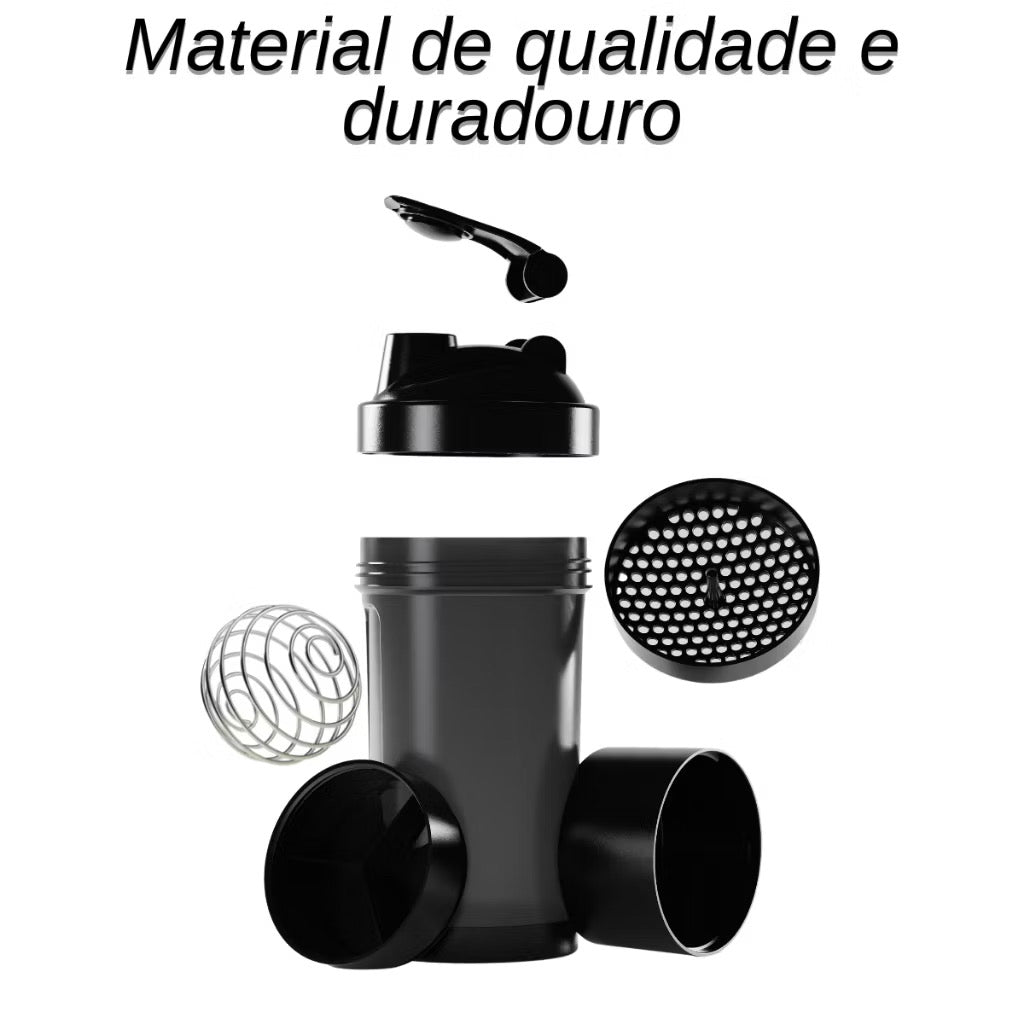 Coqueteleira Shaker Academia Compartimento Suplementos Fit Whey Shakeira
