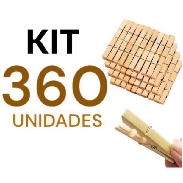 Kit 360 Prendedor Grampo De Roupas Madeira Embalagem com 360 Unidades