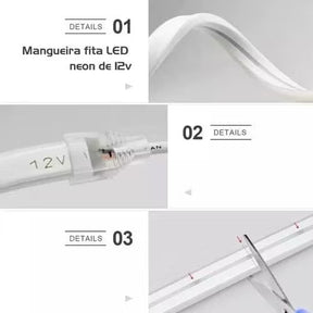 Fita De Led Neon Unicolor 12 V 5 Metros Bivolt Sem Cola Super Flexivel Resistente  Com Ou Sem Fonte