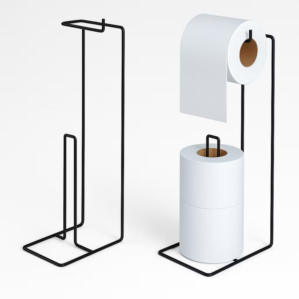 Suporte Porta Papel Higiênico de Chão pra Banheiro 3 Rolos Aramado Preto