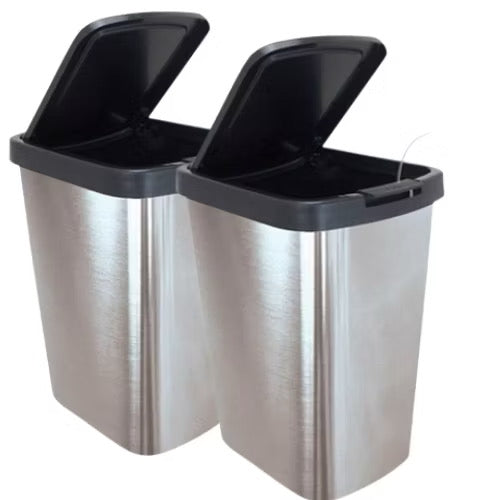 Kit até 2 Lixeira Cesto 09 Litros Inox Com Tampa Click Label  Lixeira Escritório Lixeira Banheiro