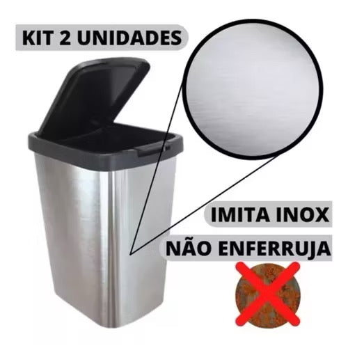 Kit até 2 Lixeira Cesto 09 Litros Inox Com Tampa Click Label  Lixeira Escritório Lixeira Banheiro
