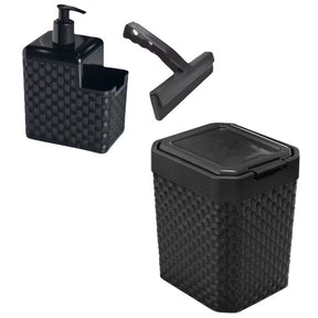 Kit Cozinha 3 Peças Lixeira Pia 5 Litros + Porta Detergente Sabão + Rodinho de Pia