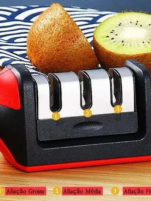 Afiador Amolador De Facas Em Aço Inox Com 3 Borda Profissional Base Emborrachado Promoção
