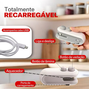 Mini Máquina Seladora Portátil  2 Em 1 Saco Plástico Embalagen Carregamento Usb Elétrica