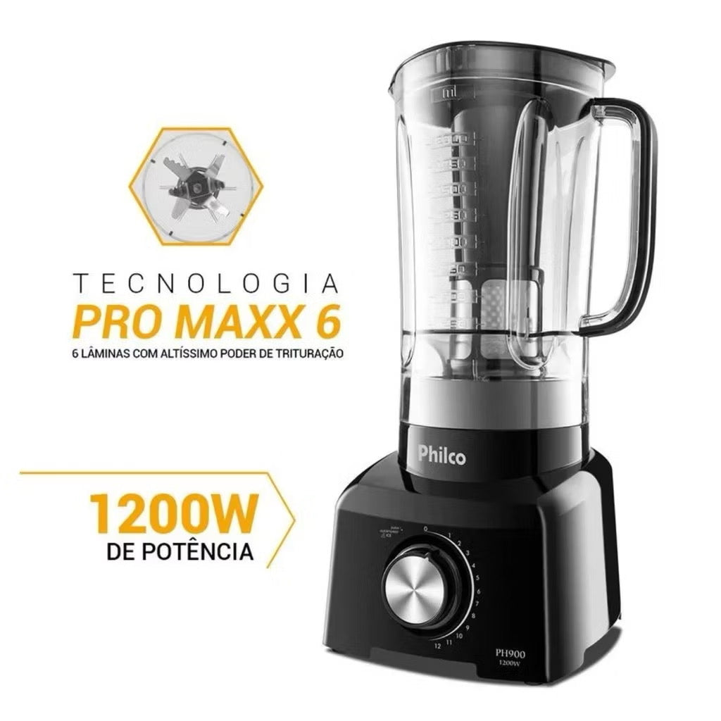 Liquidificador PH900 Potência de 1200W 3 Litros Com 12 Velocidades e Modo Pulsar Preto 127V