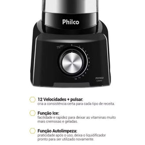 Liquidificador PH900 Potência de 1200W 3 Litros Com 12 Velocidades e Modo Pulsar Preto 127V