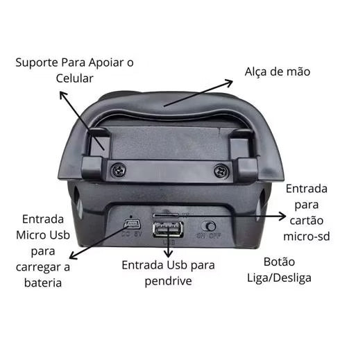 ￼Caixinha De Som Bluetooth Música Potente Bateria De Longa Duração amplificada rádio FM atil USB Mp3 p2