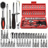 Kit De Ferramentas 46 Peças Jogo De Soquetes Chave Catraca Reversível Com Maleta Jogo Completo