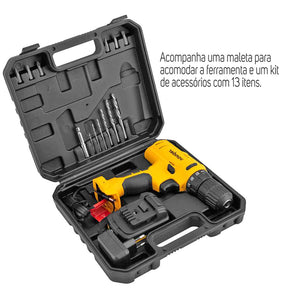 Kit Ferramentas Parafusadeira Furadeira Bivolt 127v 220v com Martelo Bits Trena Maleta