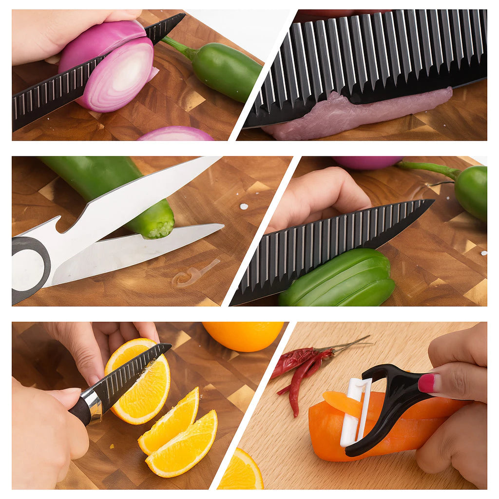 Kit Completo De 6 Peças Com Facas Para Churrasco, Carne, Legumes, Descascador, Tesoura e mais