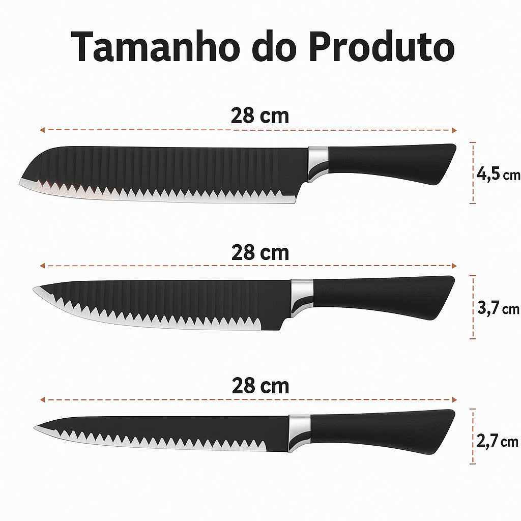 Kit Completo De 6 Peças Com Facas Para Churrasco, Carne, Legumes, Descascador, Tesoura e mais
