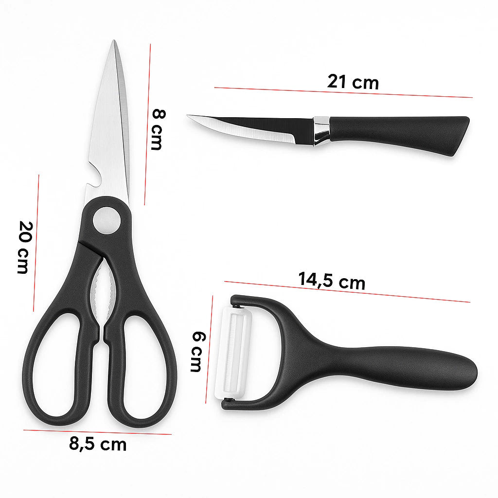Kit Completo De 6 Peças Com Facas Para Churrasco, Carne, Legumes, Descascador, Tesoura e mais